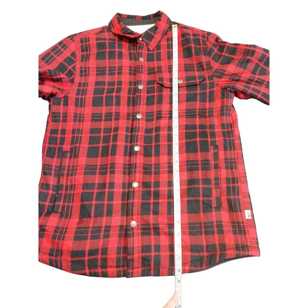 The North Face Sherpa Lined Flannel Shirt Jacket Button Up Plaid Red Mens Small